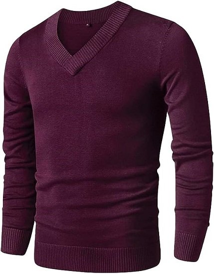 Mens V Neck Sweater Slim Fit Comfortably Knitted Long Sleeve Casual Business Pullover Dress Sweater